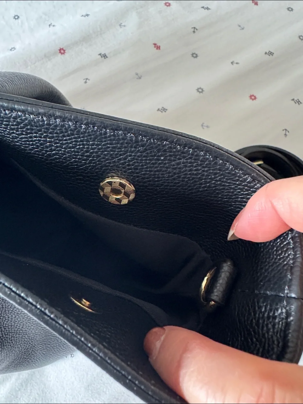 Classic Black Leather Tote Bag with Gold Hardware